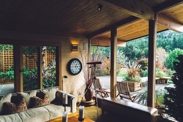 Looking from indoor to outdoor a patio.